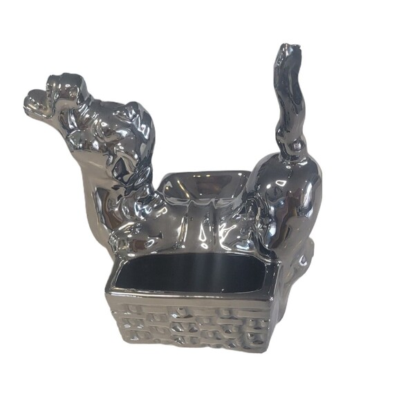 Chrome Ceramic Donkey Dresser Caddy Valet Planter Figurine Art Pottery Vintage - Picture 2 of 7